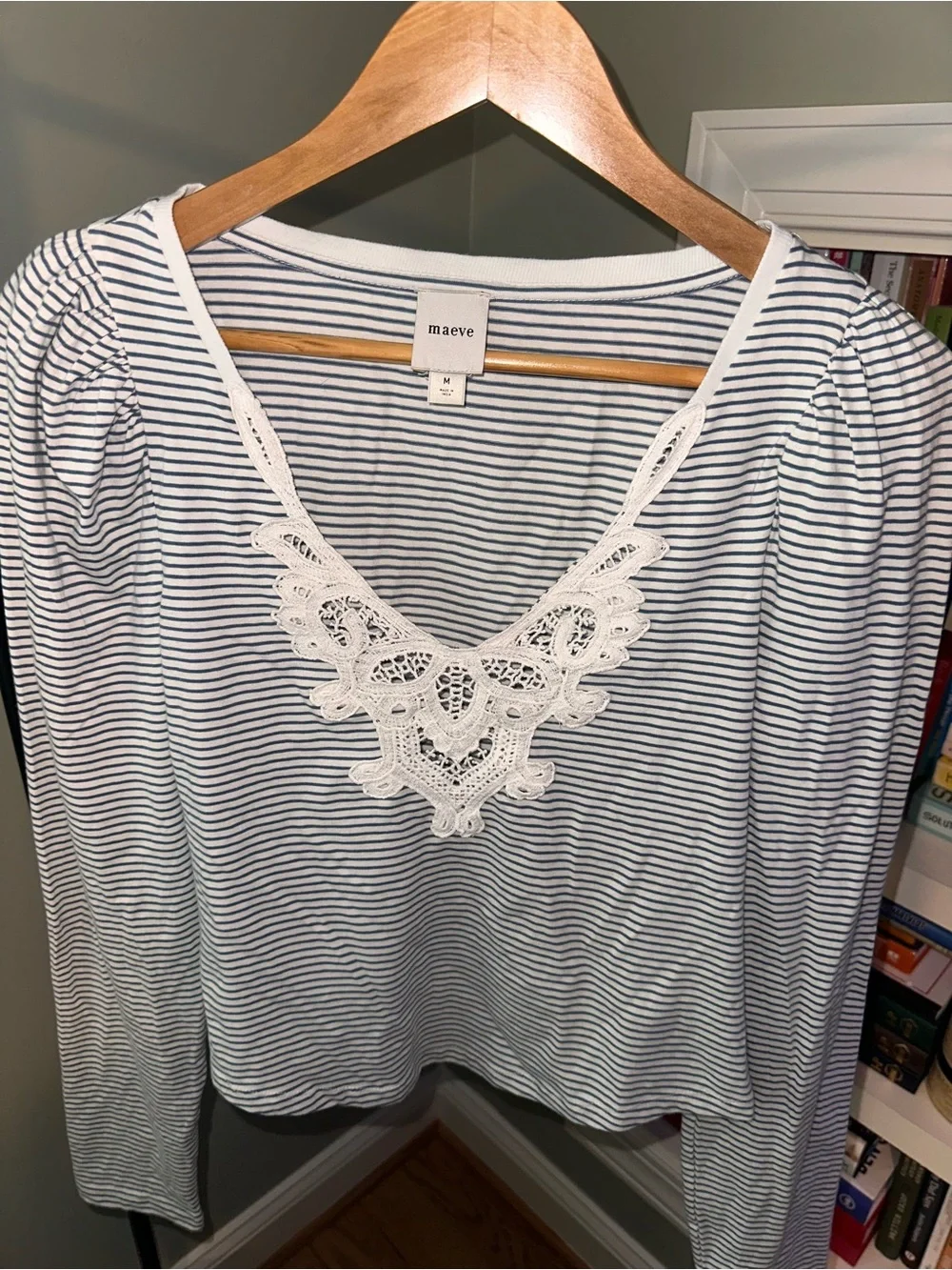 🤍 Anthropologie- Maeve Lace Detail Puff Shoulder Long Sleeve Knit Top